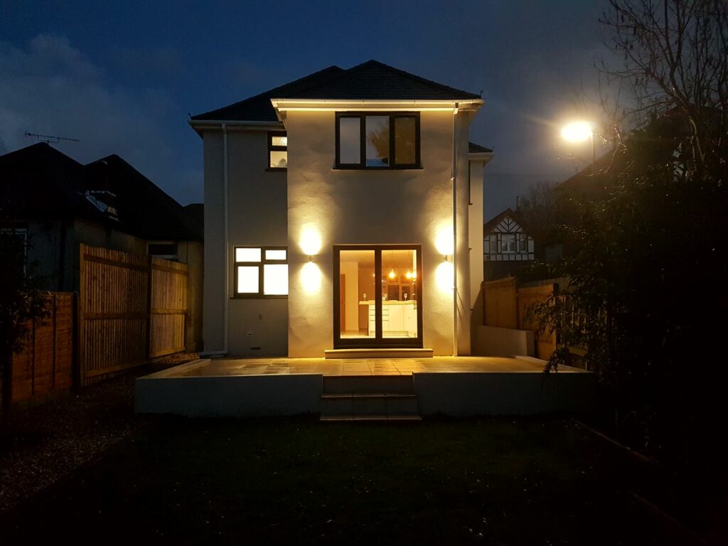 The finished house on an autumn evening