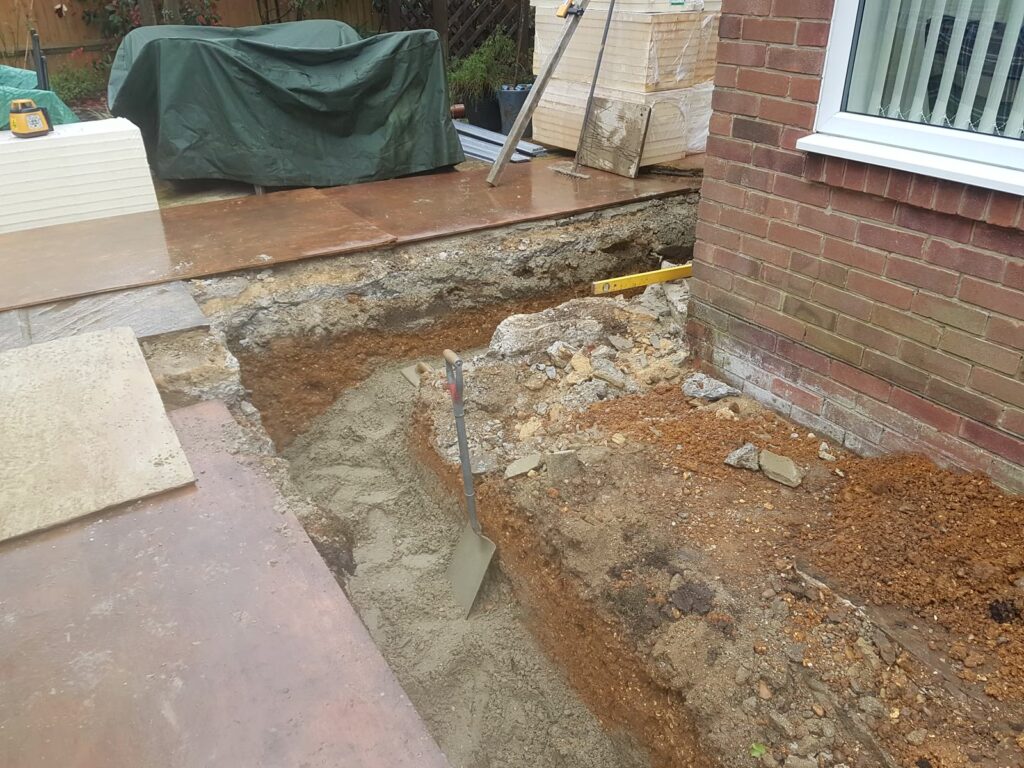 Foundations dug alongside the house