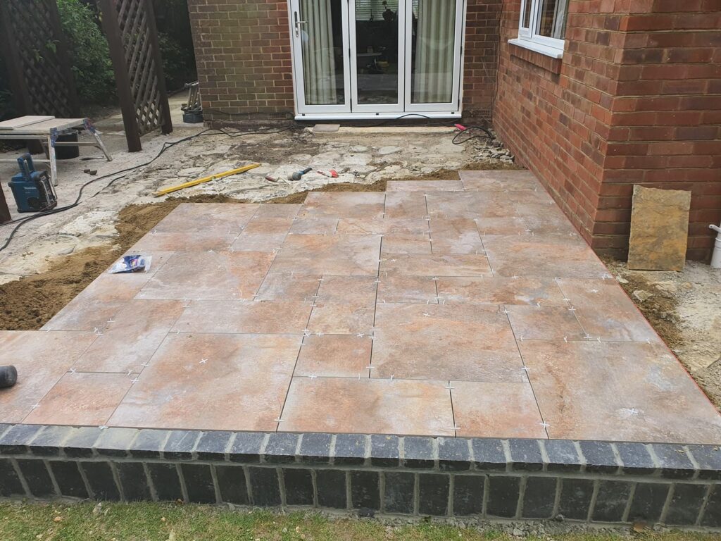 The new patio being laid