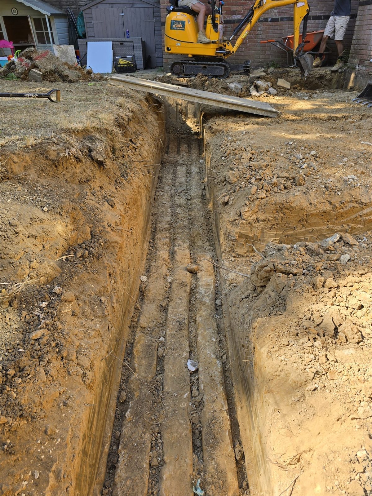 New trench dug for the foundations of an extension